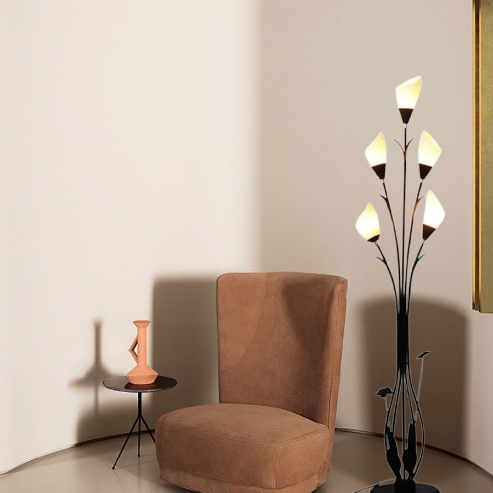 Black Art Deco Floral Floor Lamp