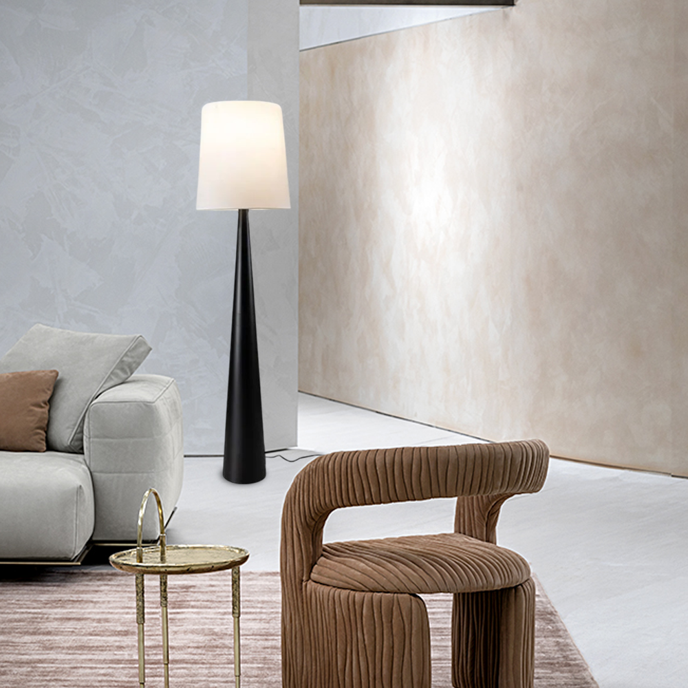 Tapered Black Floor Lamp with Fabric Shade