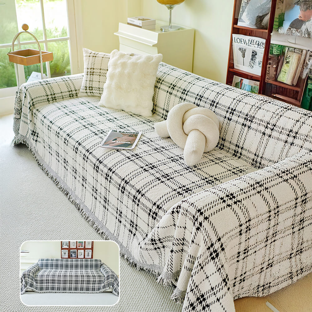 Classic Plaid Reversible Anti-Scratch Couch Cover Plush