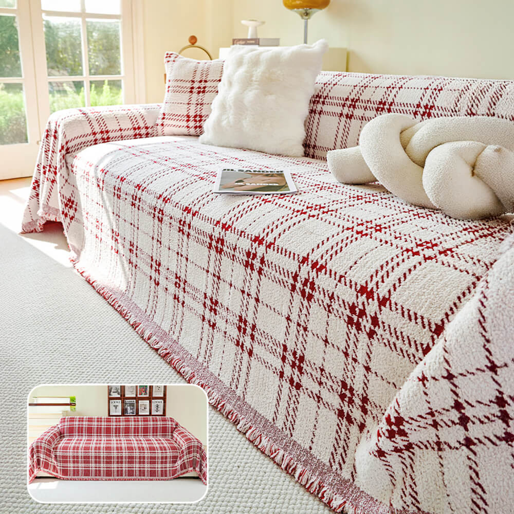 Classic Plaid Reversible Anti-Scratch Couch Cover Plush