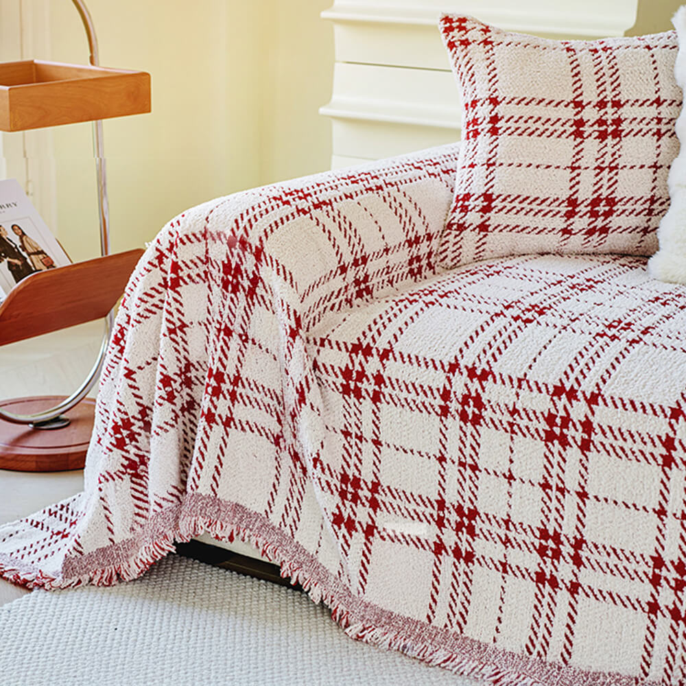Classic Plaid Reversible Anti-Scratch Couch Cover Plush