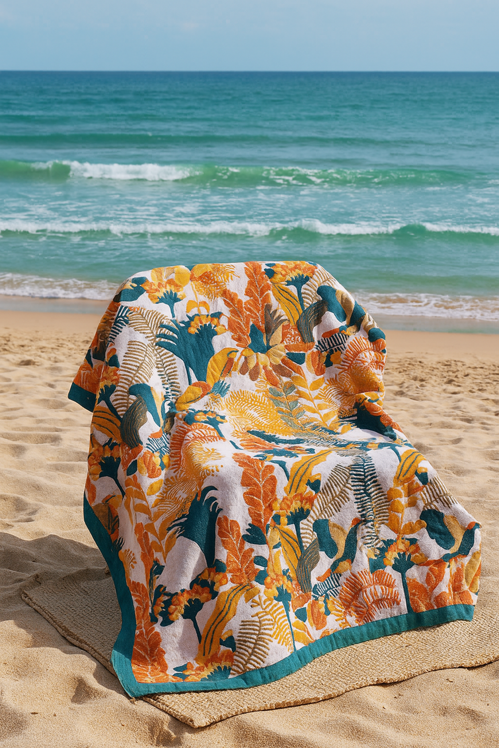 Flower Bird Cotton Reversible Beach Bath Towel