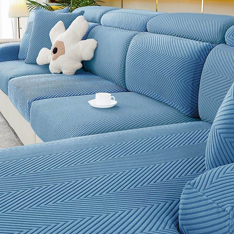 Fully Wrapped Herringbone Couch Cover in Durable Chenille