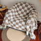 Color Block Checkerboard Fringe Trim Sofa Blanket Cover