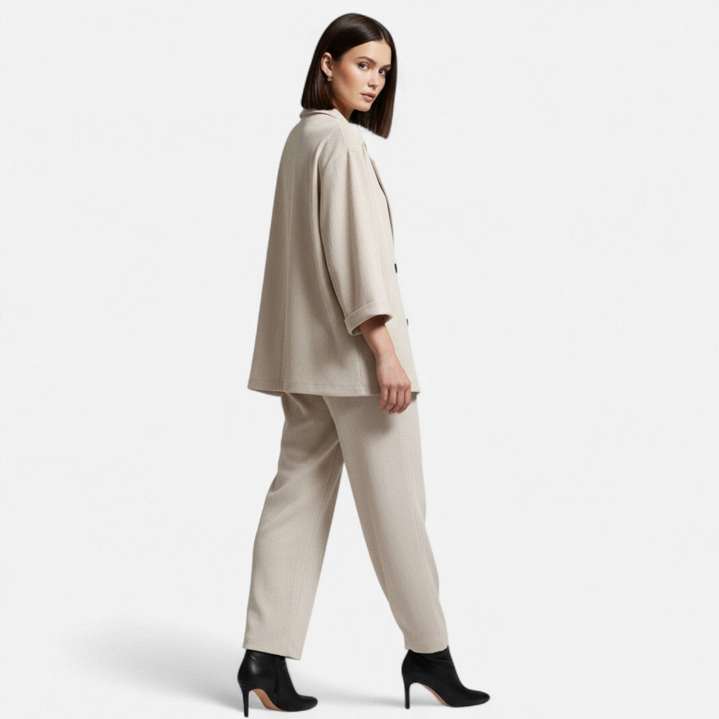 Virashoper Women’s Wrinkled Suit Jacket & Pants Set – Sculpted Autumn Elegance
