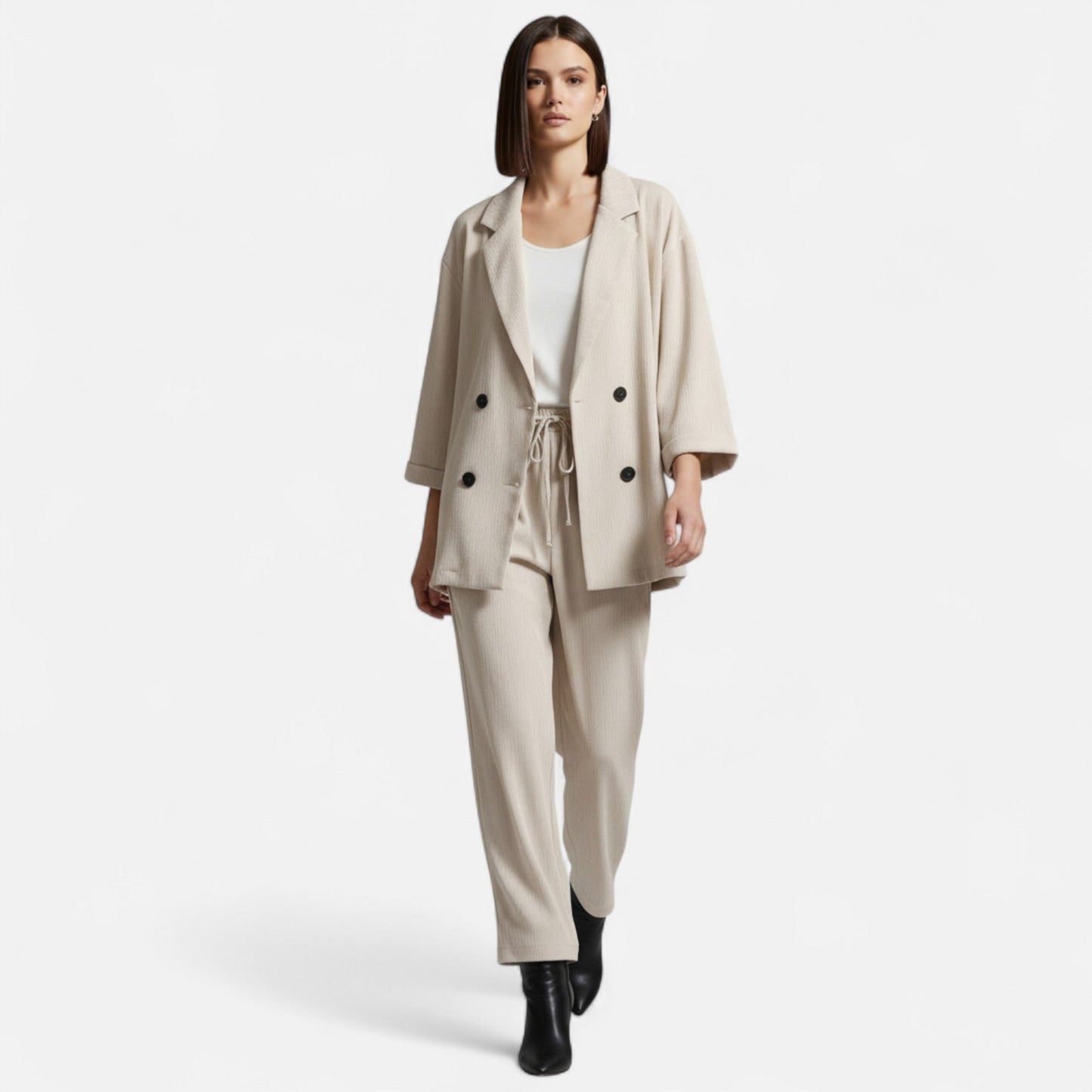 Virashoper Women’s Wrinkled Suit Jacket & Pants Set – Sculpted Autumn Elegance