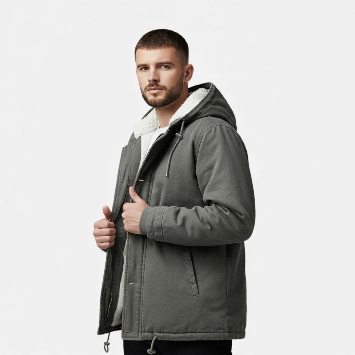 Virashoper Men’s Lamb Fleece Hooded Winter Coat