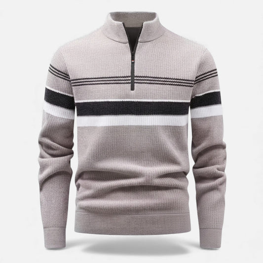 Virashoper Men’s Thick Half-Zip Striped Knit Sweater