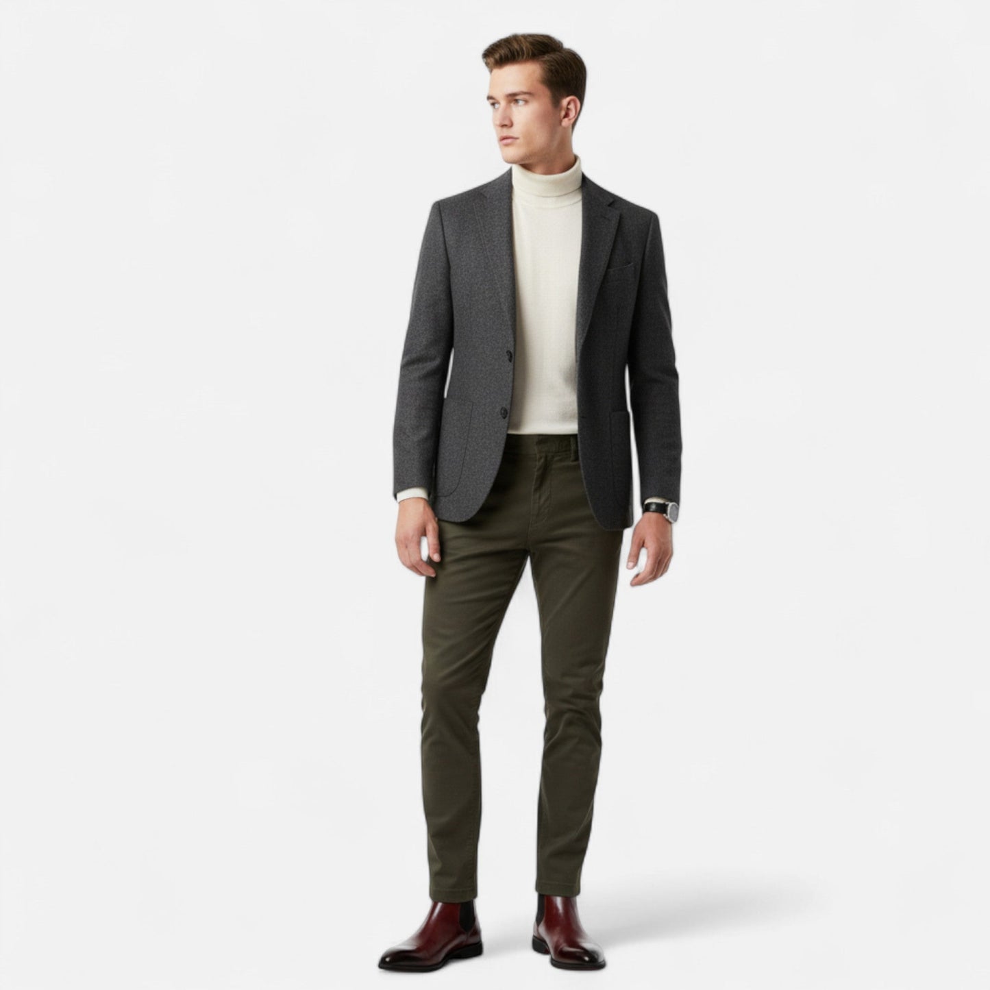 Virashoper Men’s Chelsea Boots in Polished Noir with Red Sole