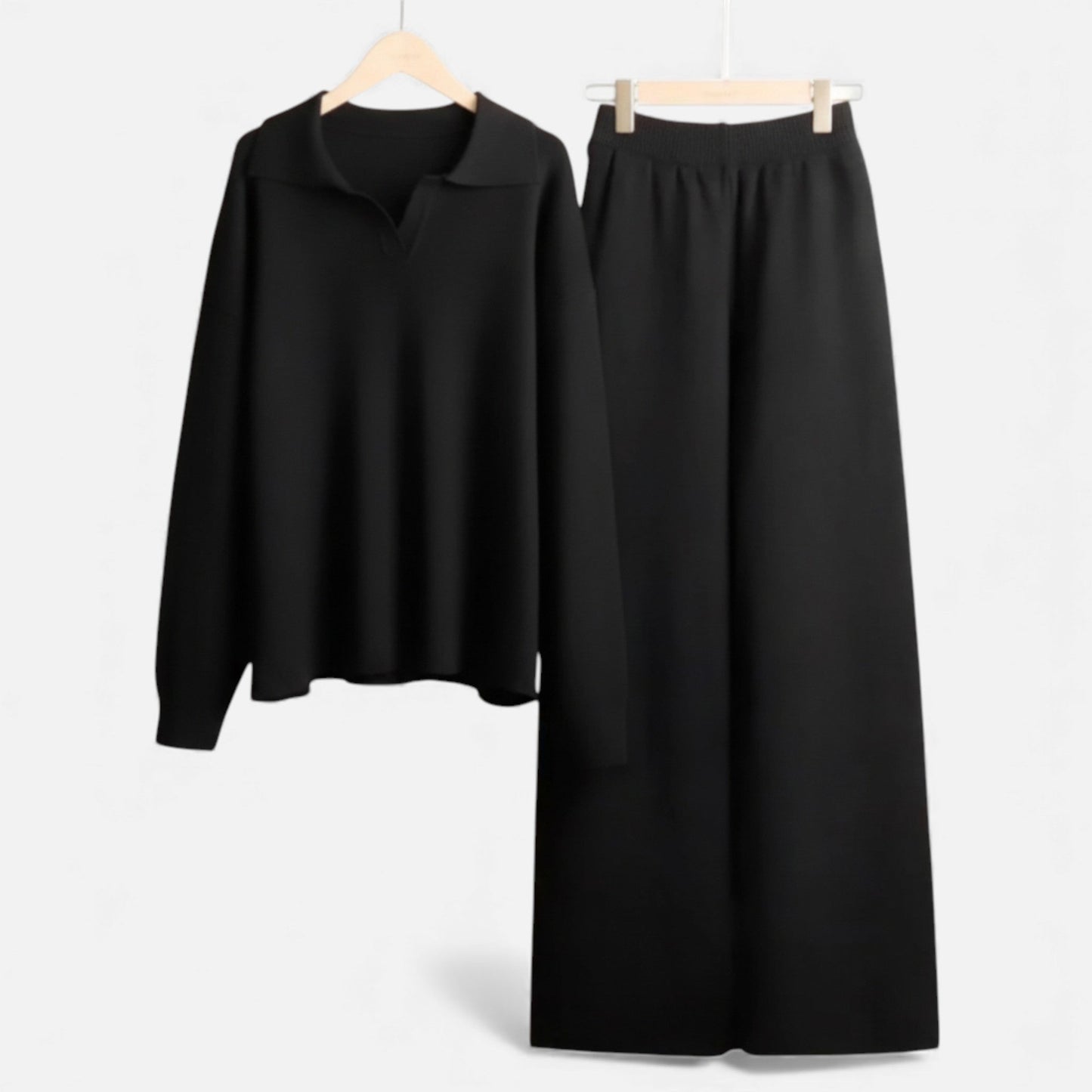 Virashoper Women’s Cashmere-Feel Polo Lounge Set with Elegant Knit Detail