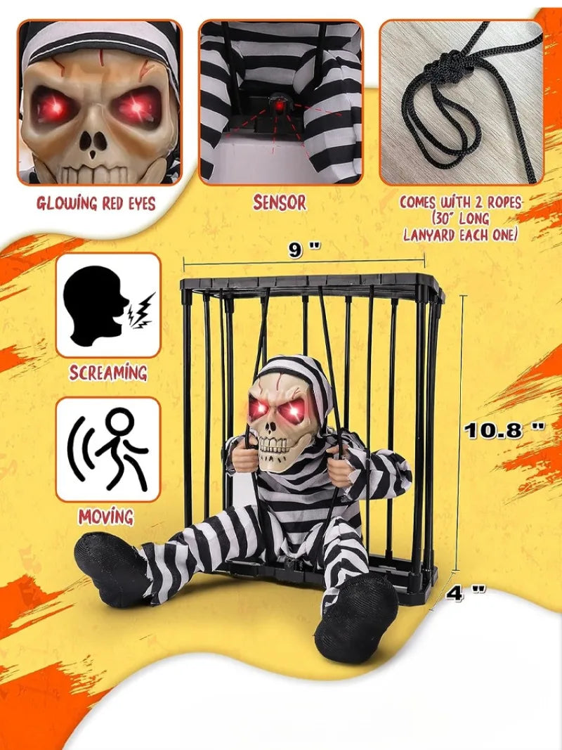 Screaming Animated Halloween Prisoner in Cage