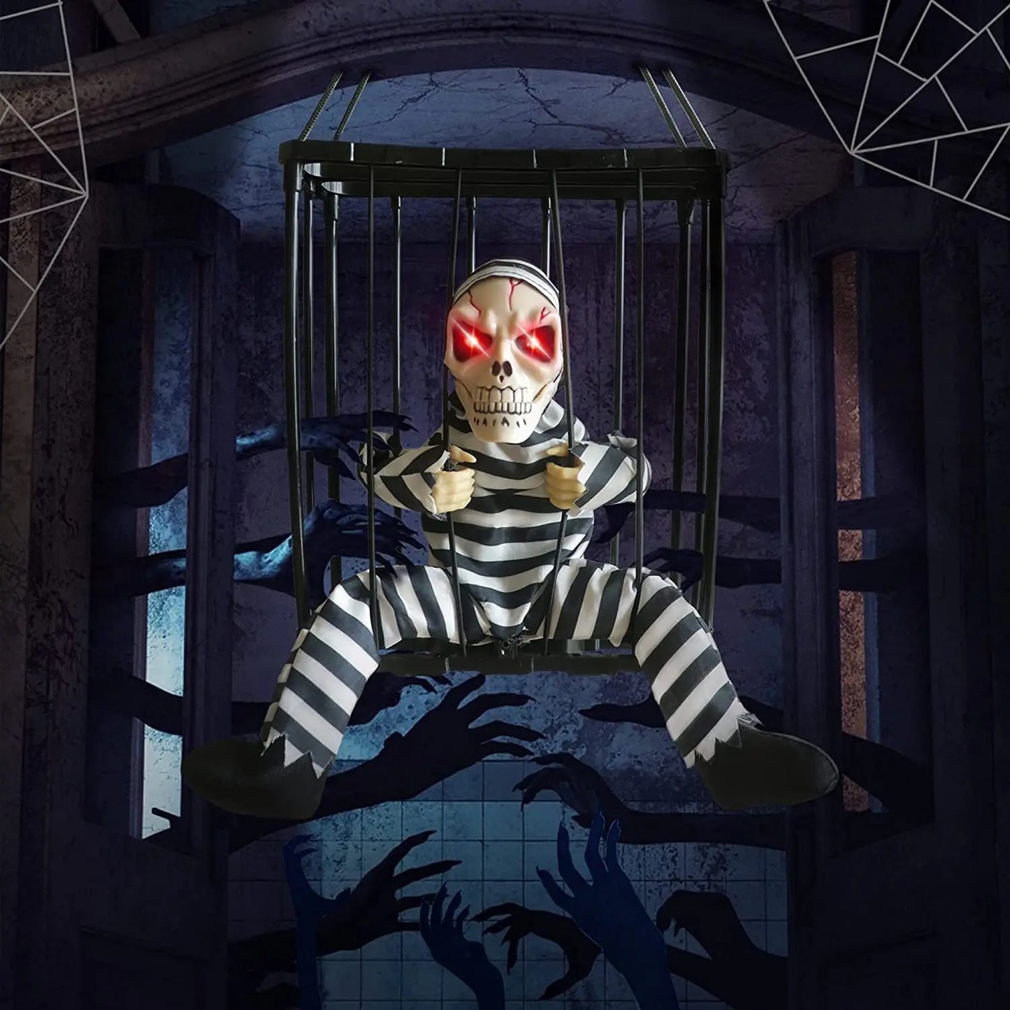 Screaming Animated Halloween Prisoner in Cage