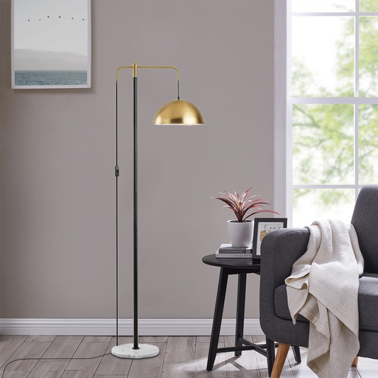 Modern Gold and Black Floor Lamp with Hemispherical Shade