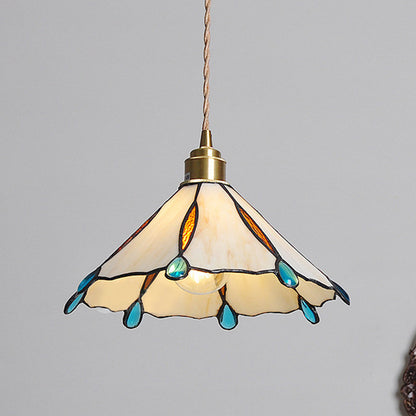 Retro Stained Glass Tiffany Cone Pendant Light