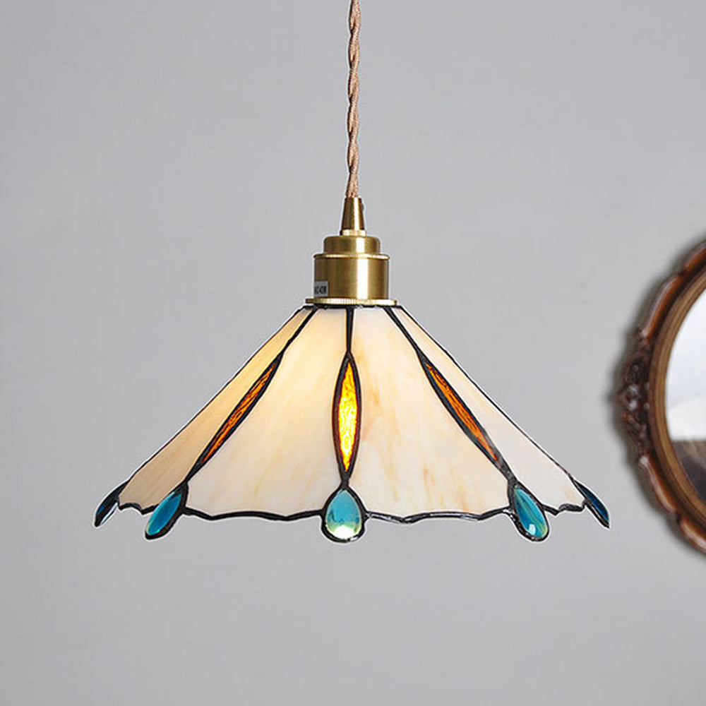 Retro Stained Glass Tiffany Cone Pendant Light