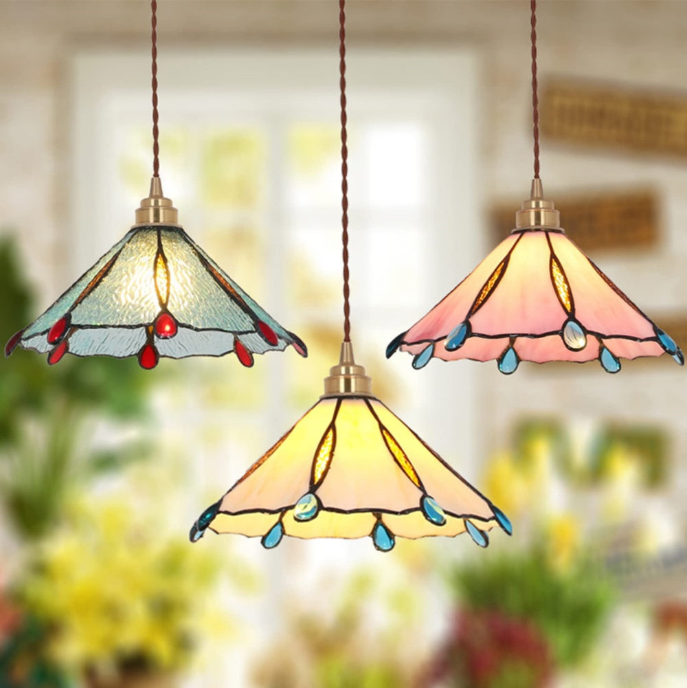 Retro Stained Glass Tiffany Cone Pendant Light
