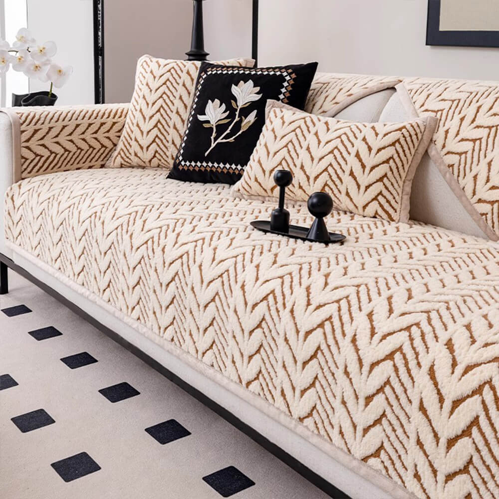 Premium Warm Wheat-Ear Plush Anti-Slip Couch Cover
