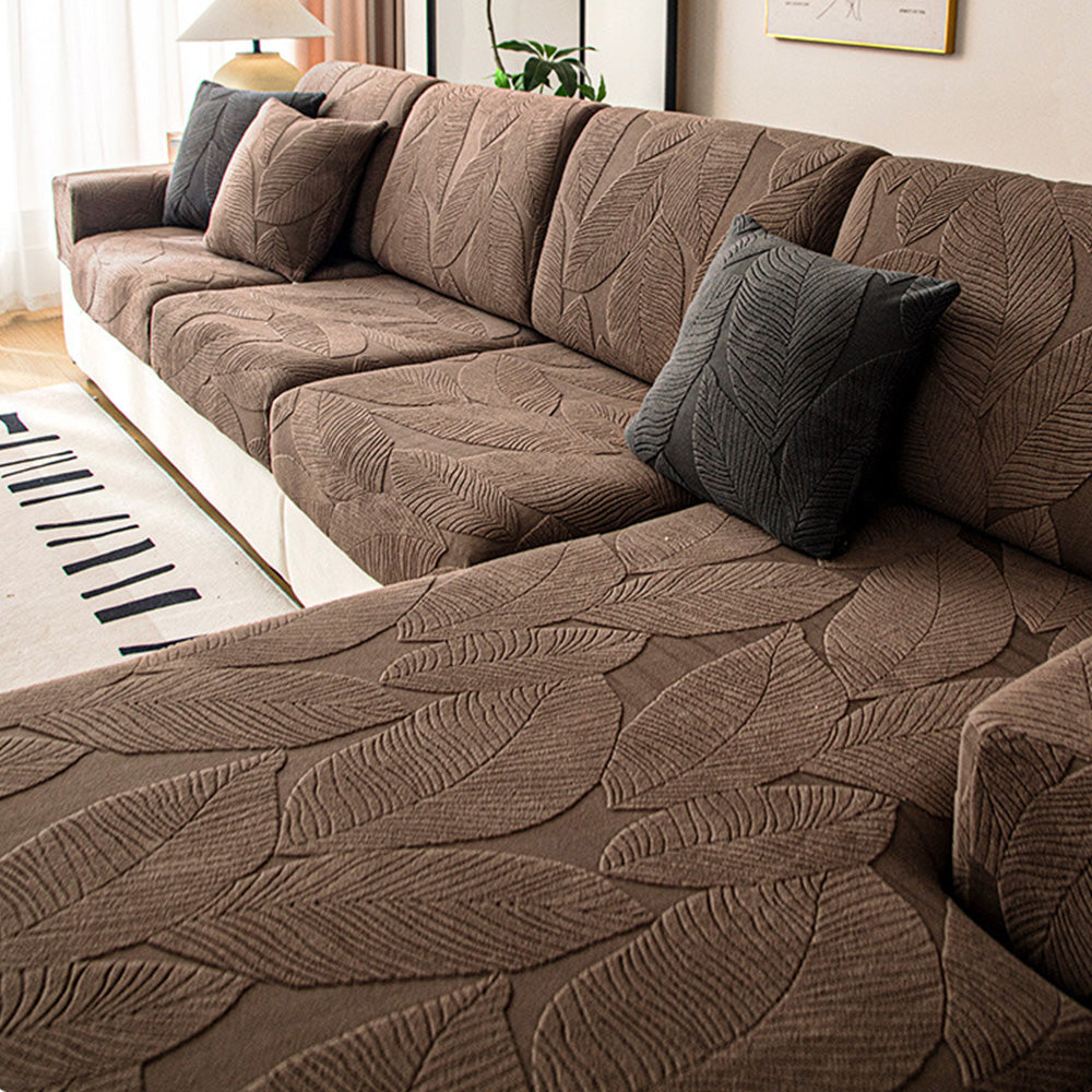 Modern Leaf Jacquard Waterproof Anti-Scratch Couch Cover