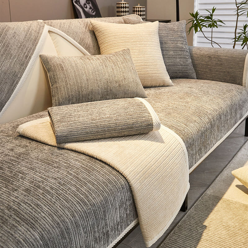 Waterproof Antimicrobial Simple Chenille Fabric Couch Cover