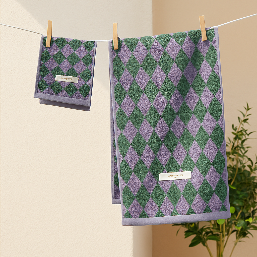 Vintage Plaid Cotton Bath Towel Set Lightweight Exfoliating