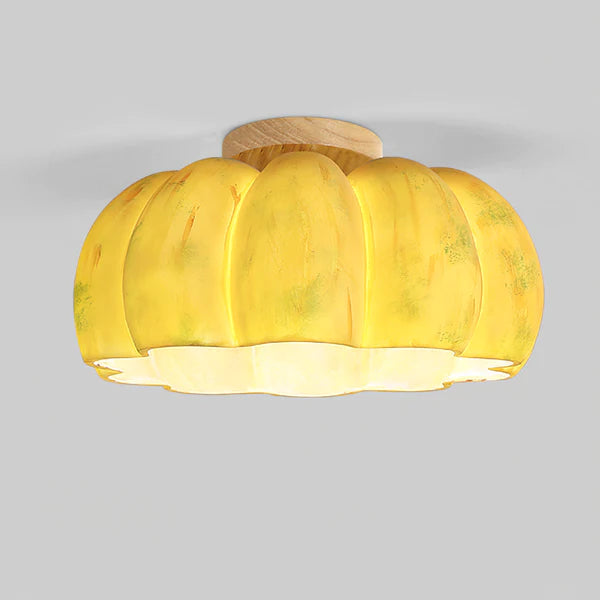 Resin and Wood Pumpkin Ceiling Light