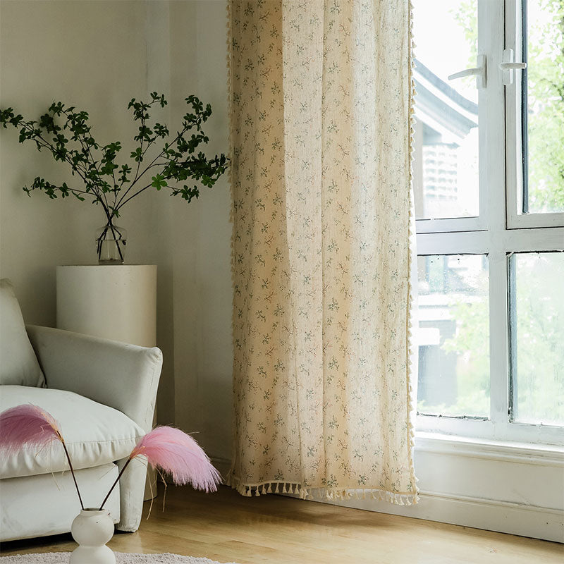 Countryside Style Floral Light Filtering Curtain in Cotton Linen
