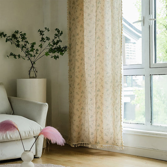 Countryside Style Floral Light Filtering Curtain in Cotton Linen