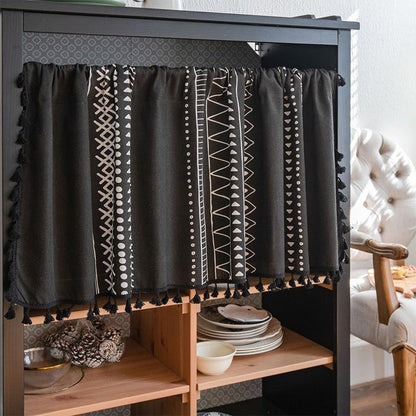 Black Pattern Tassel Tier Curtain