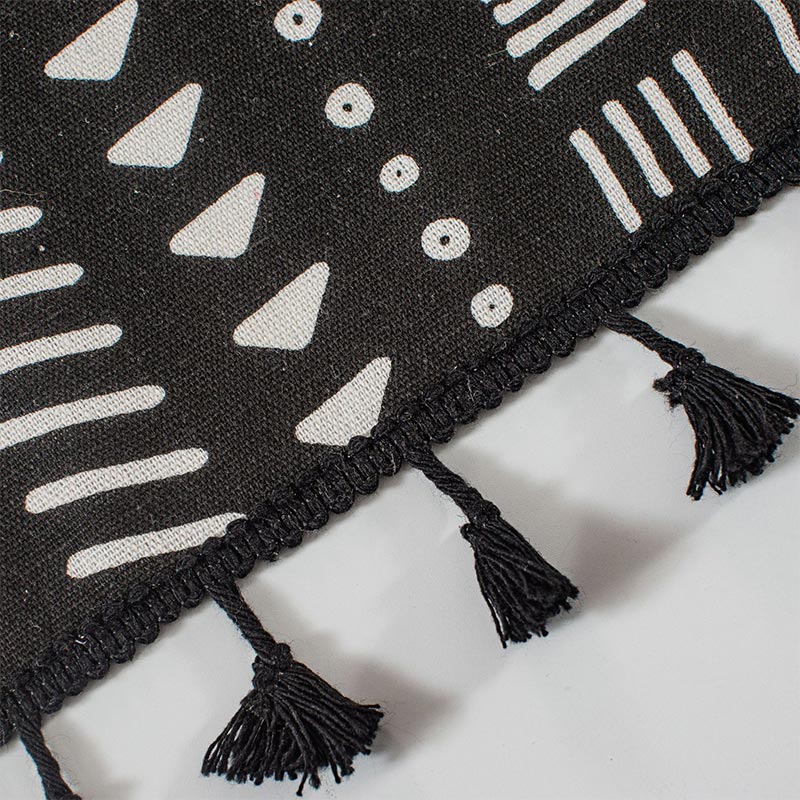 Black Pattern Tassel Tier Curtain