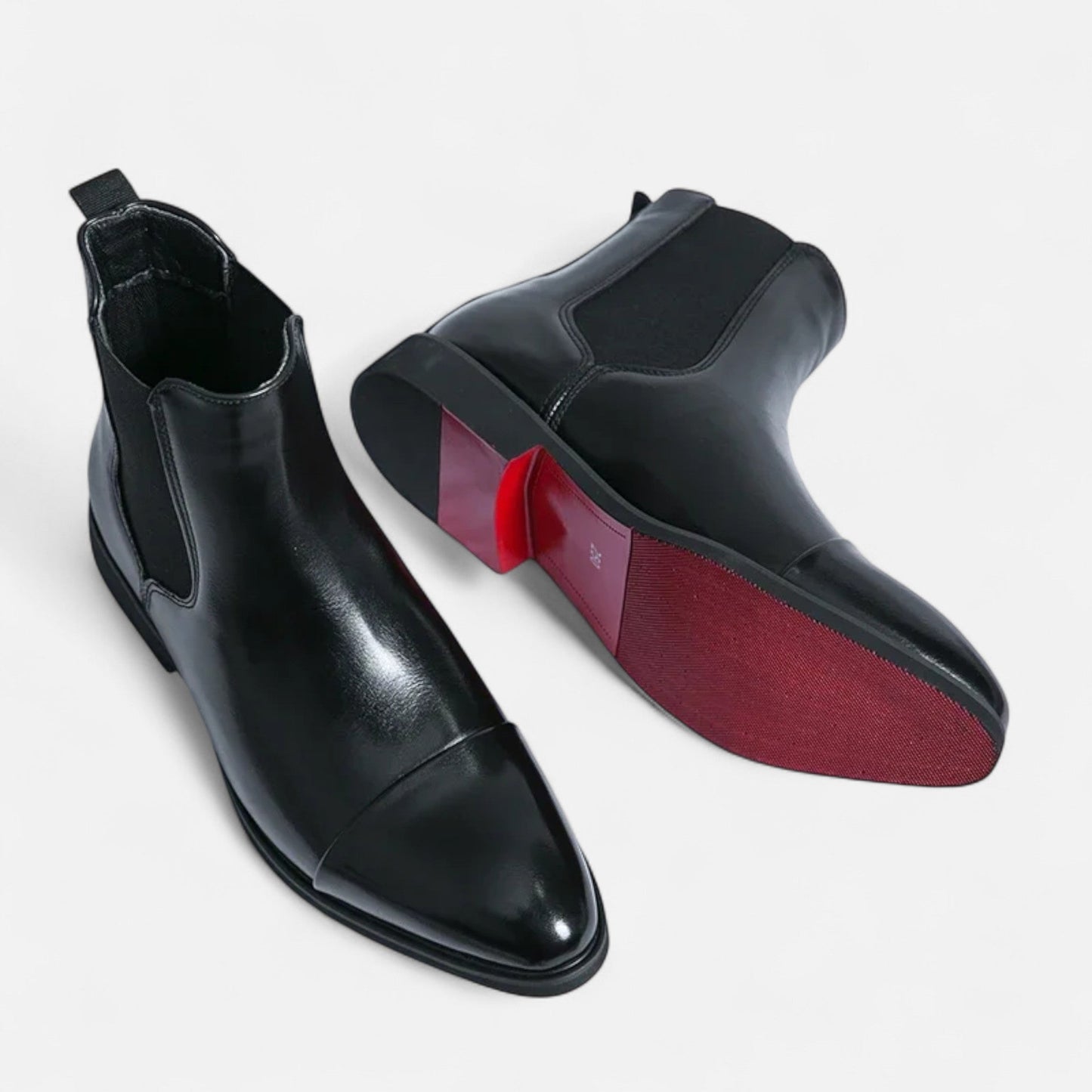 Virashoper Men’s Chelsea Boots in Polished Noir with Red Sole