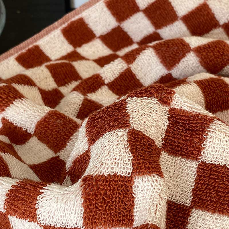 Checkerboard Plaid Colorblock Cotton Bath Towel Set