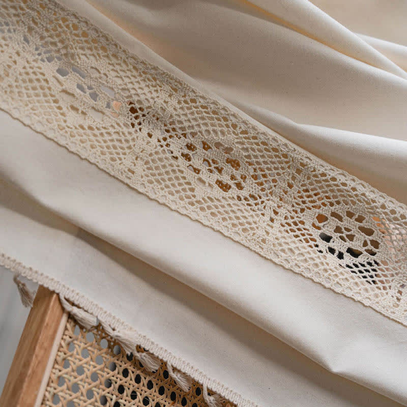 Beige Splicing Hollow-Out Light Filtering Curtain Set