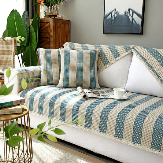 Cotton Linen Stripe Anti-scratch Furniture Protector Couch Cover