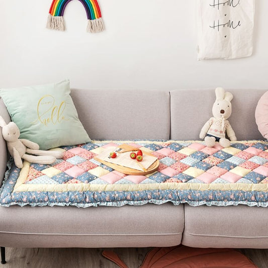 Floral Handmade Pure Cotton Protective Couch Cover, Non-Slip