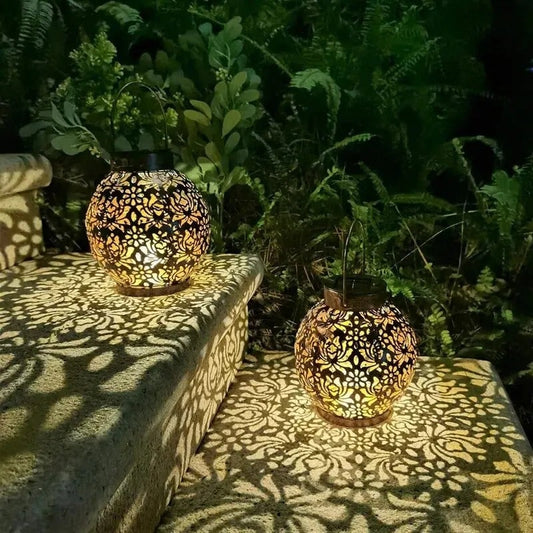 Outdoor Solar Lantern with Carved Design
