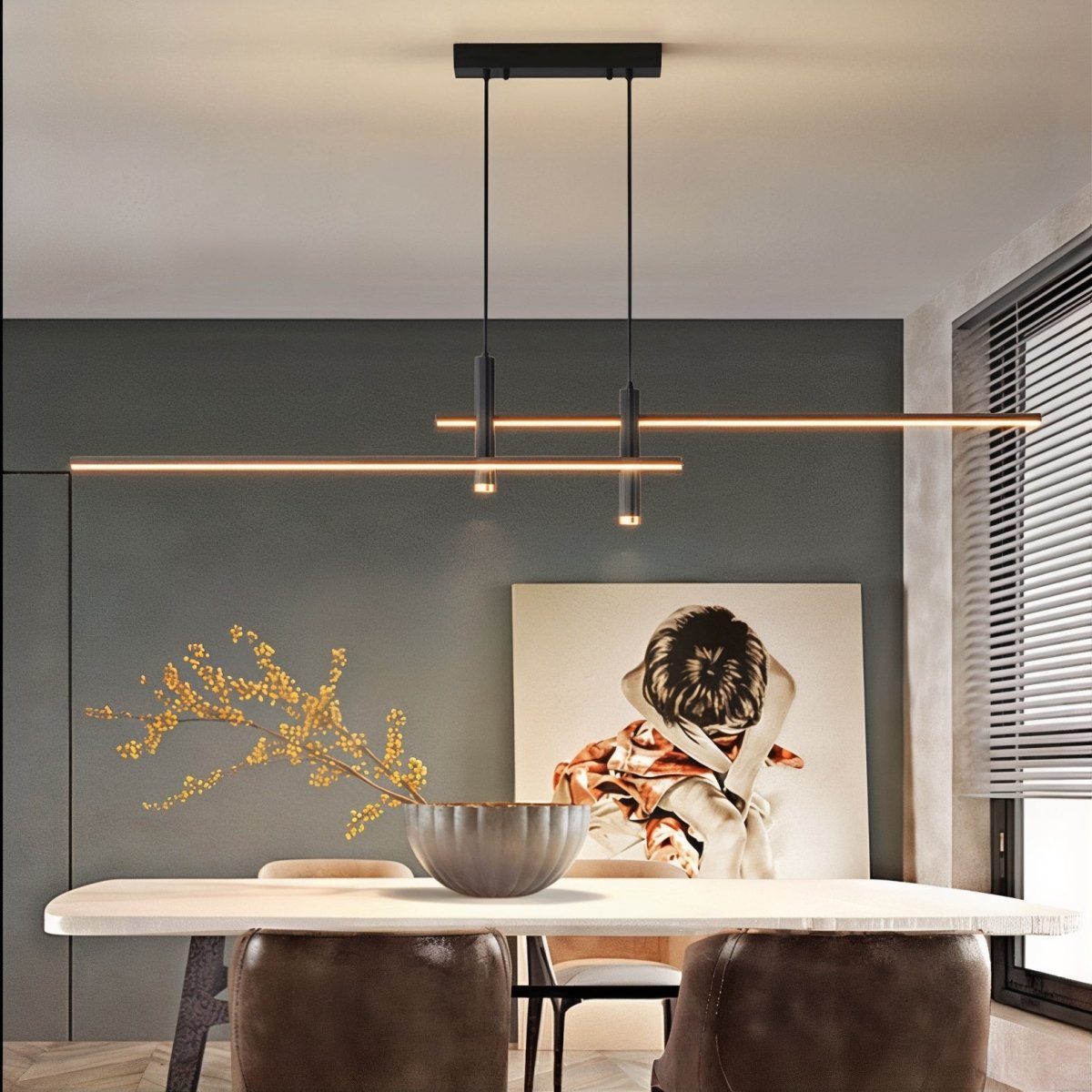 Modern LED Linear Pendant Light – Adjustable Height & Dimmable Options
