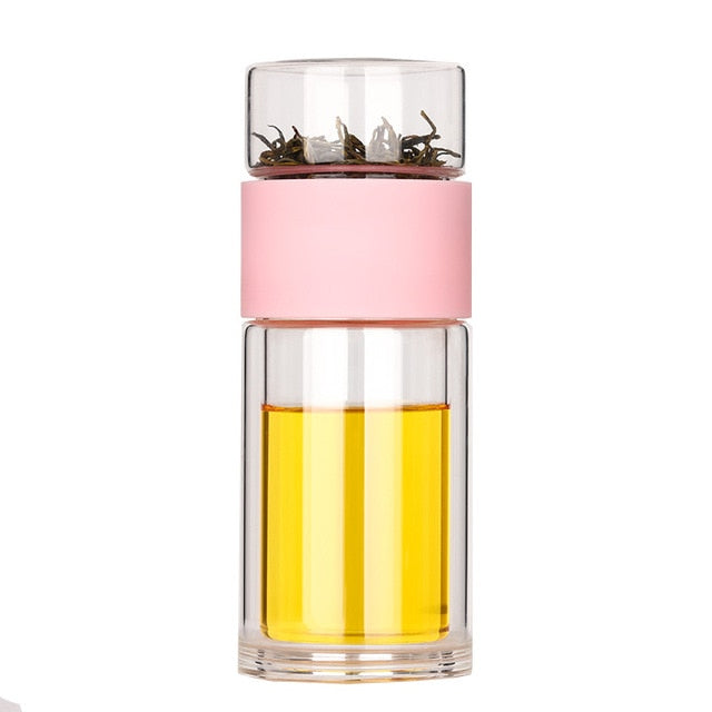 Glass Travel Tea Infuser Bottle – 230ml Double-Walled