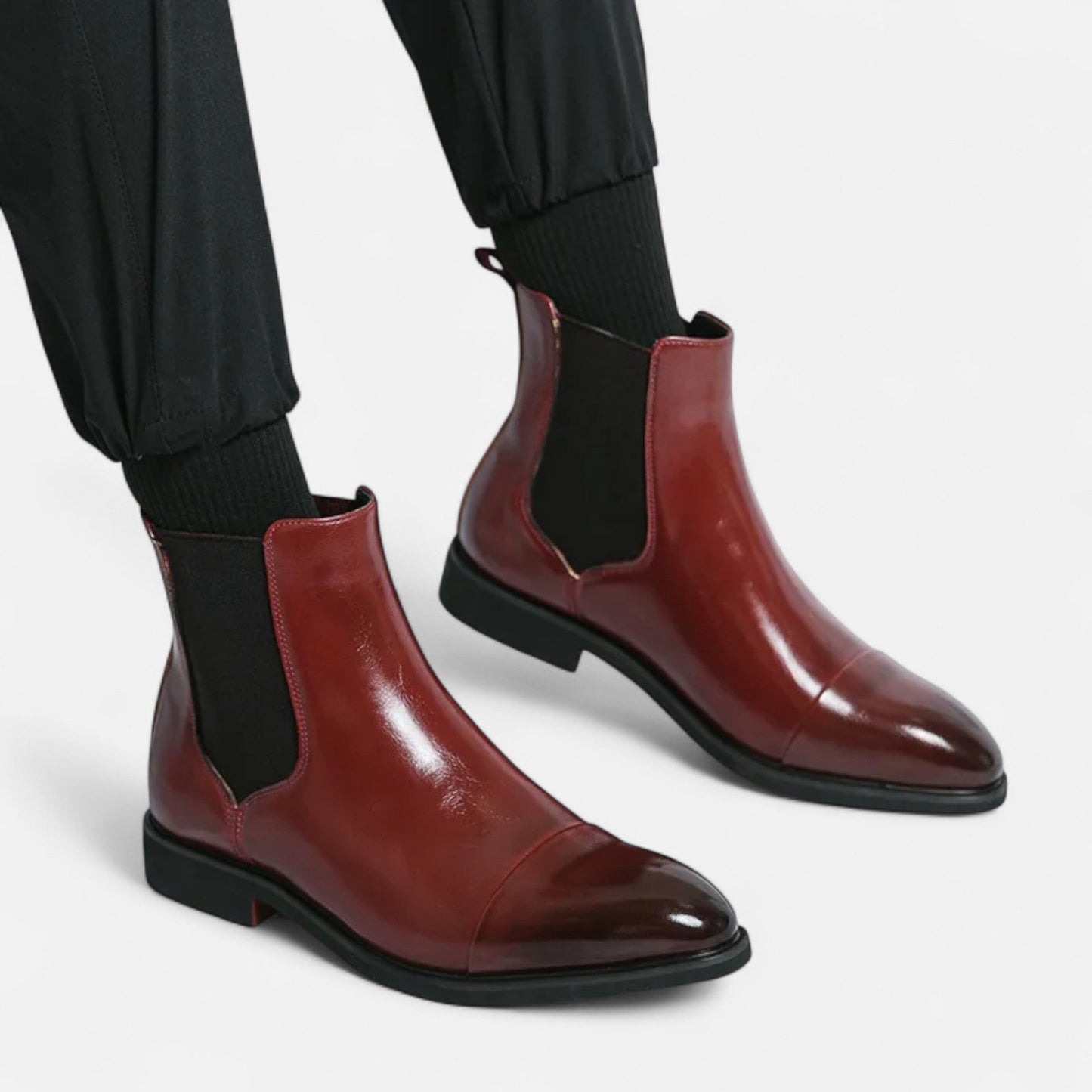 Virashoper Men’s Chelsea Boots in Polished Noir with Red Sole